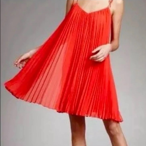 Abercrombie & Fitch Red Pleated Chiffon T-Strap Shift Open-Back Mini Dress Small - Picture 8 of 8